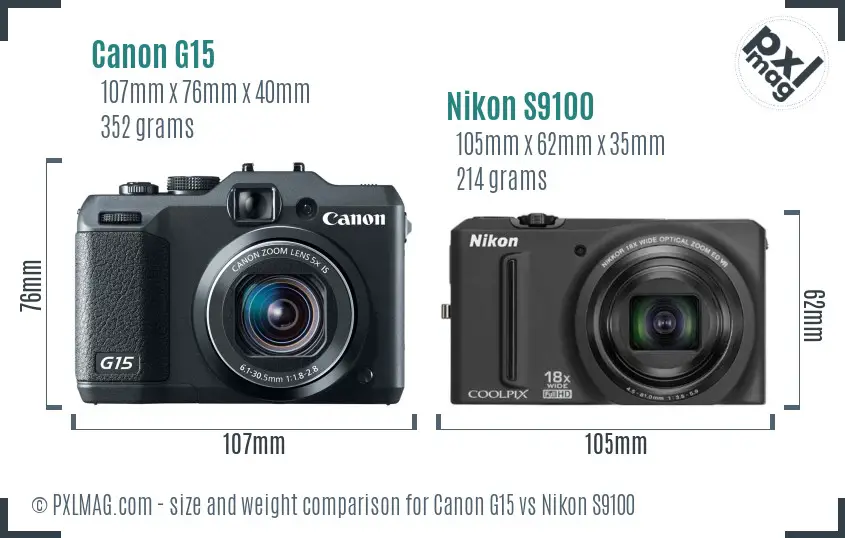Canon G15 vs Nikon S9100 size comparison