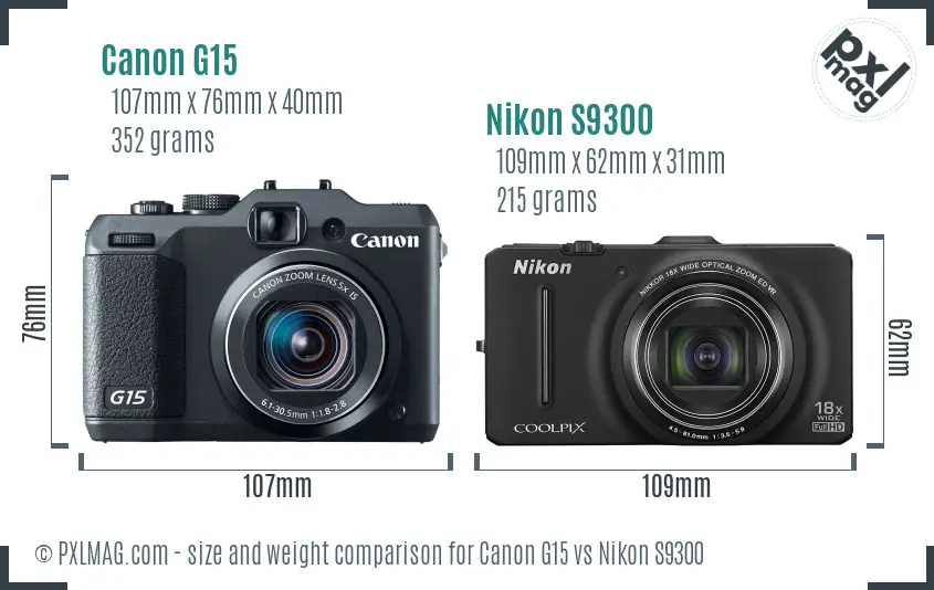 Canon G15 vs Nikon S9300 size comparison Canon G15 vs Nikon S9300 size comparison