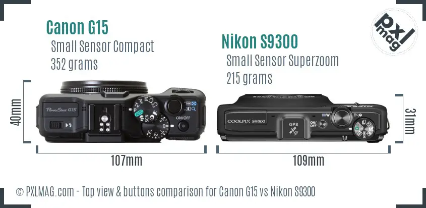 Canon G15 vs Nikon S9300 top view buttons comparison Canon G15 vs Nikon S9300 top view buttons comparison