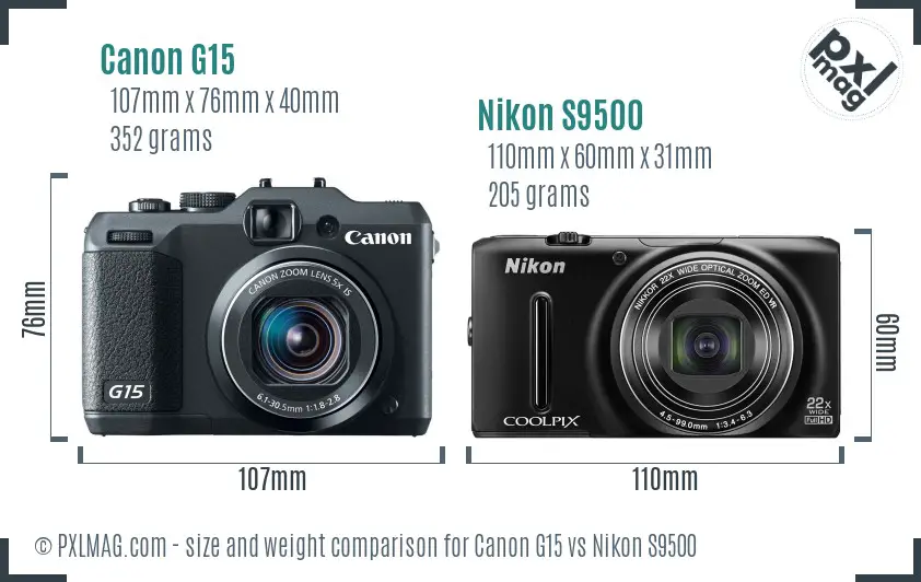 Canon G15 vs Nikon S9500 size comparison Canon G15 vs Nikon S9500 size comparison
