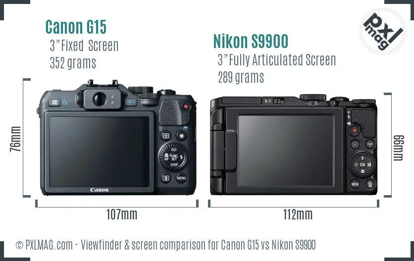 Canon G15 vs Nikon S9900 Screen and Viewfinder comparison