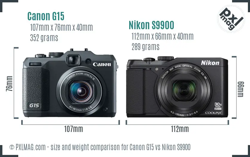 Canon G15 vs Nikon S9900 size comparison