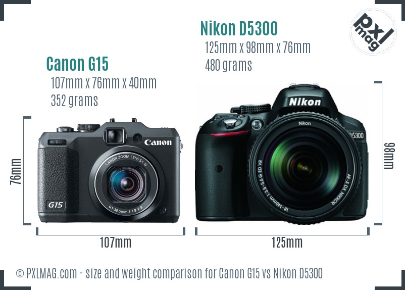 Canon G15 vs Nikon D5300 size comparison Canon G15 vs Nikon D5300 size comparison