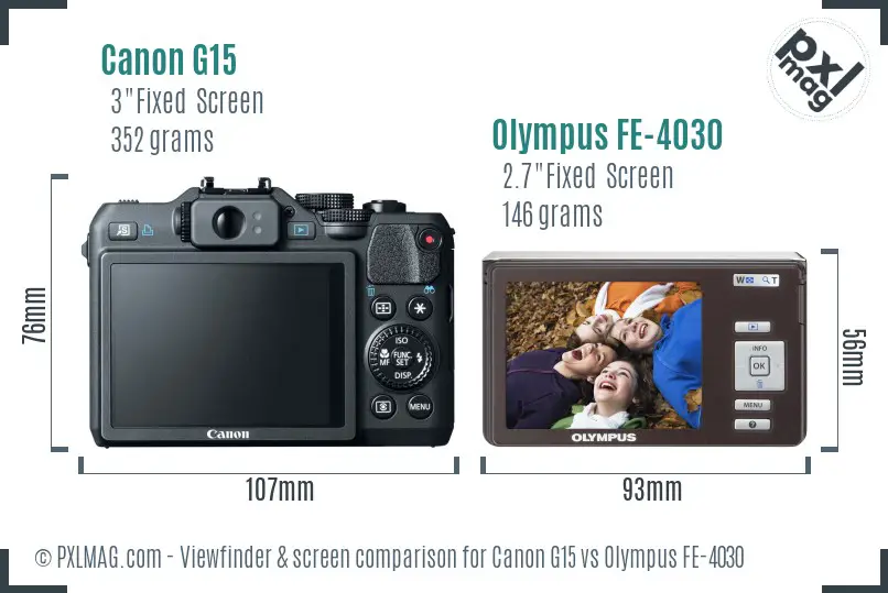 Canon G15 vs Olympus FE-4030 Screen and Viewfinder comparison