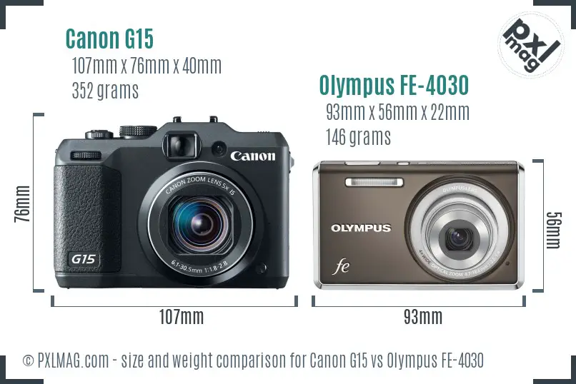 Canon G15 vs Olympus FE-4030 size comparison