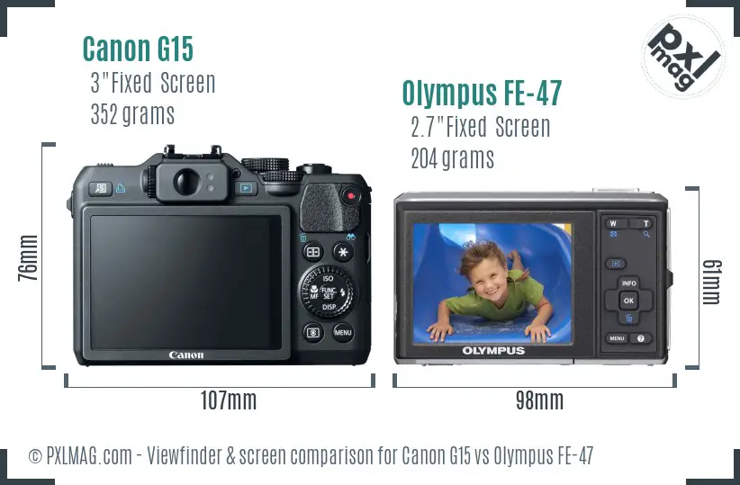 Canon G15 vs Olympus FE-47 Screen and Viewfinder comparison