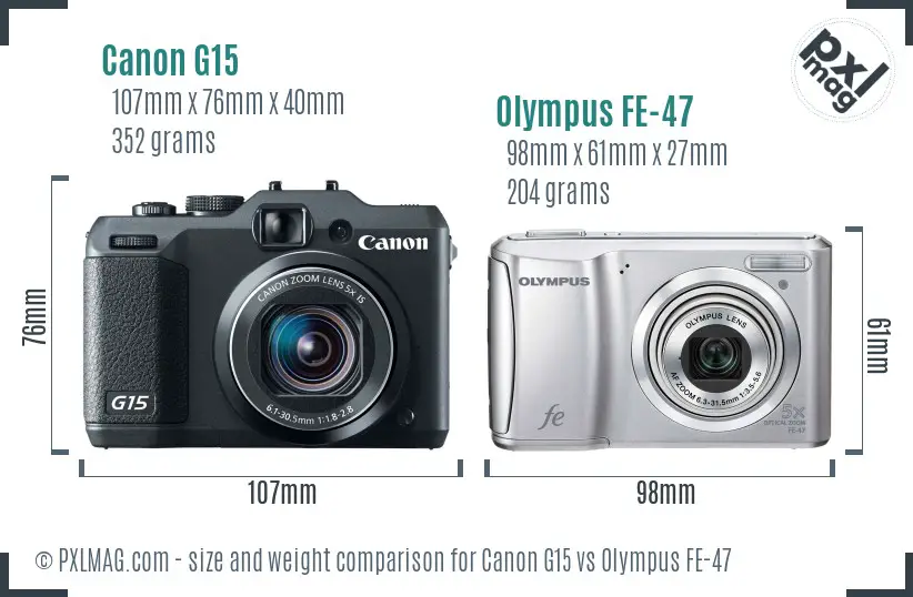 Canon G15 vs Olympus FE-47 size comparison