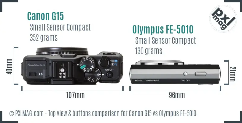 Canon G15 vs Olympus FE-5010 top view buttons comparison
