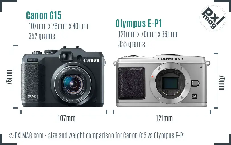 Canon G15 vs Olympus E-P1 size comparison
