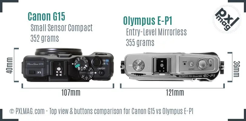 Canon G15 vs Olympus E-P1 top view buttons comparison