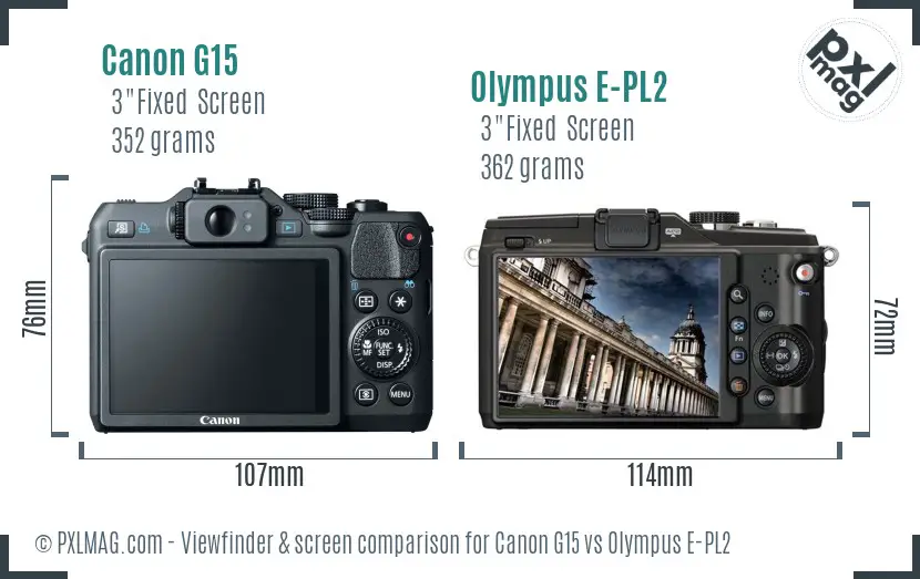 Canon G15 vs Olympus E-PL2 Screen and Viewfinder comparison