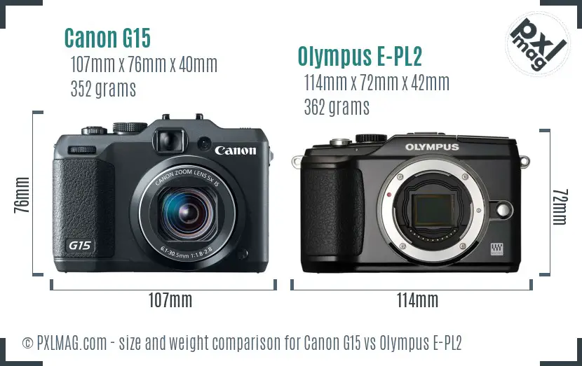Canon G15 vs Olympus E-PL2 size comparison