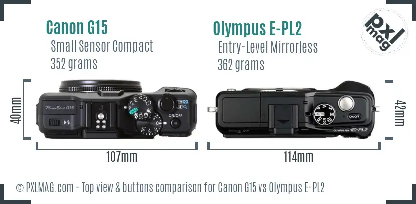 Canon G15 vs Olympus E-PL2 top view buttons comparison