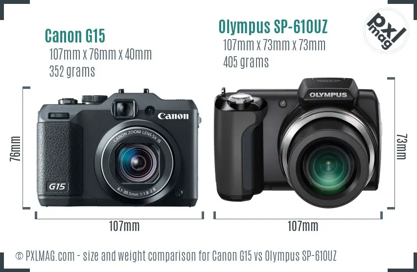 Canon G15 vs Olympus SP-610UZ size comparison