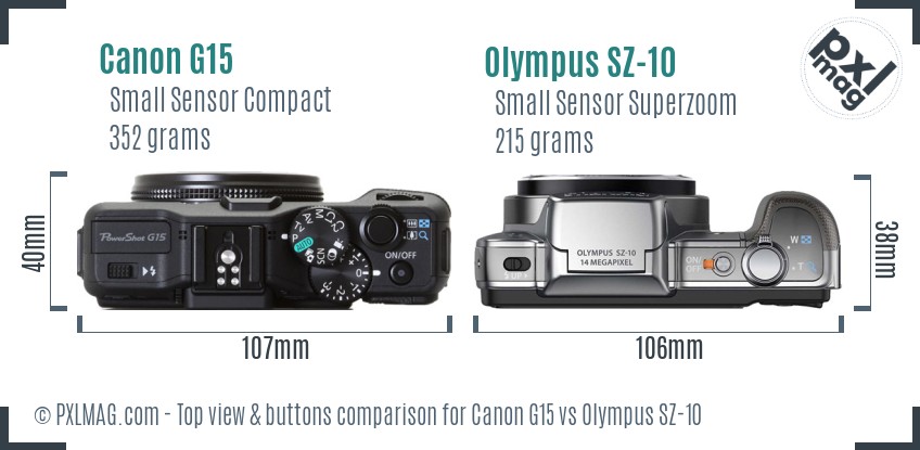 Canon G15 vs Olympus SZ-10 top view buttons comparison