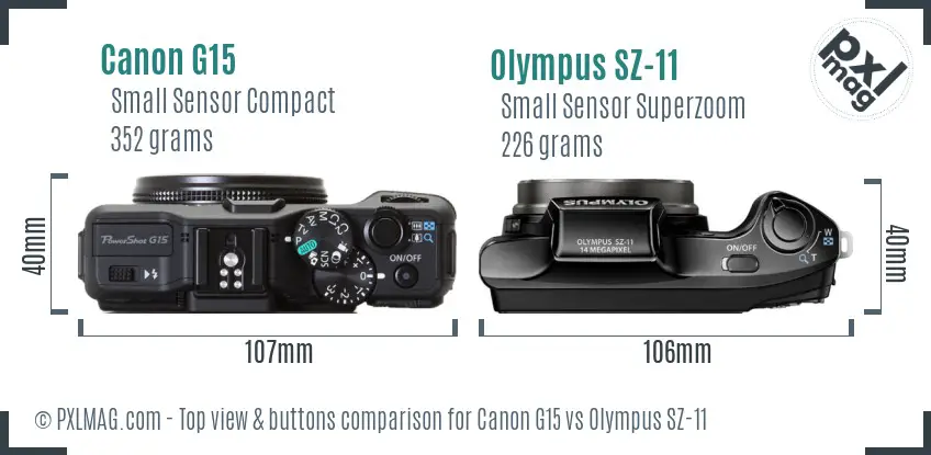 Canon G15 vs Olympus SZ-11 top view buttons comparison