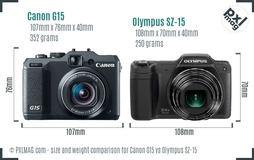Canon G15 vs Olympus SZ-15 size comparison Canon G15 vs Olympus SZ-15 size comparison