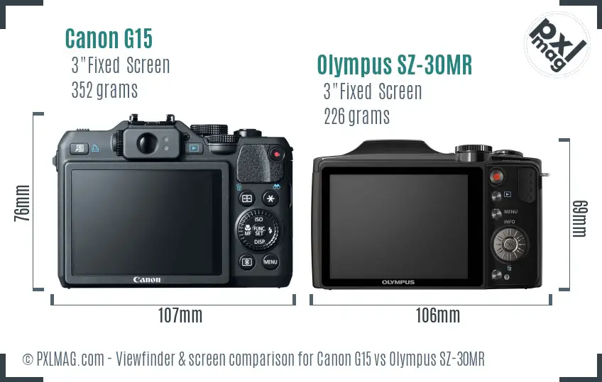 Canon G15 vs Olympus SZ-30MR Screen and Viewfinder comparison