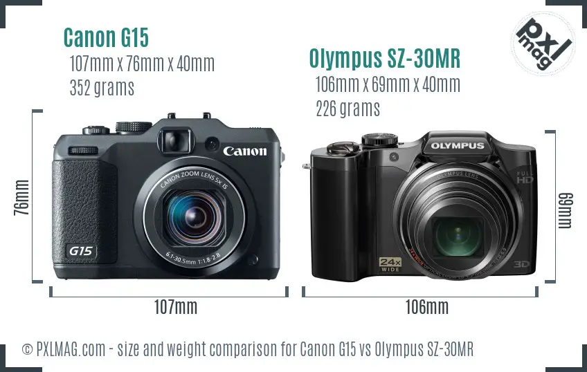 Canon G15 vs Olympus SZ-30MR size comparison