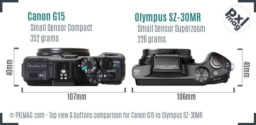 Canon G15 vs Olympus SZ-30MR top view buttons comparison