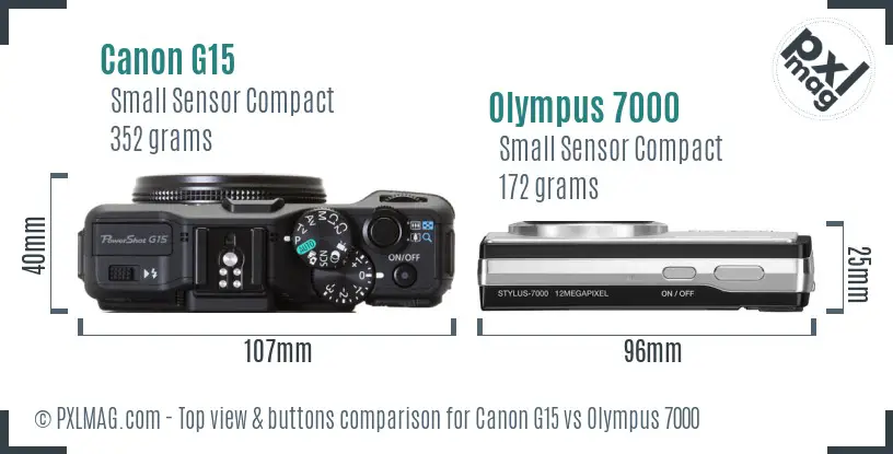 Canon G15 vs Olympus 7000 top view buttons comparison Canon G15 vs Olympus 7000 top view buttons comparison