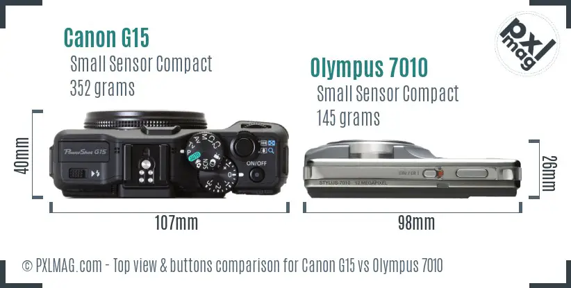 Canon G15 vs Olympus 7010 top view buttons comparison Canon G15 vs Olympus 7010 top view buttons comparison