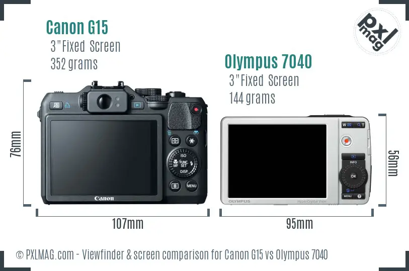 Canon G15 vs Olympus 7040 Screen and Viewfinder comparison