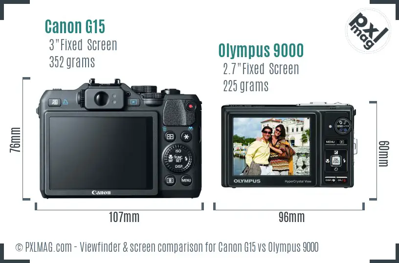 Canon G15 vs Olympus 9000 Screen and Viewfinder comparison