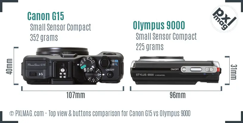 Canon G15 vs Olympus 9000 top view buttons comparison