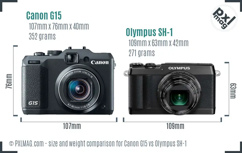 Canon G15 vs Olympus SH-1 size comparison