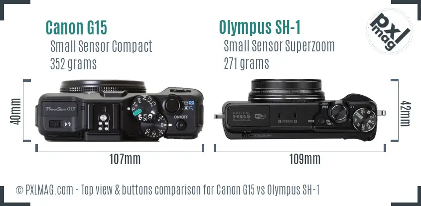 Canon G15 vs Olympus SH-1 top view buttons comparison