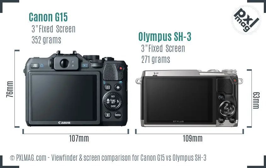 Canon G15 vs Olympus SH-3 Screen and Viewfinder comparison