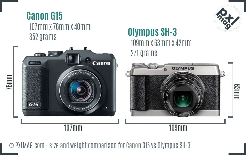 Canon G15 vs Olympus SH-3 size comparison