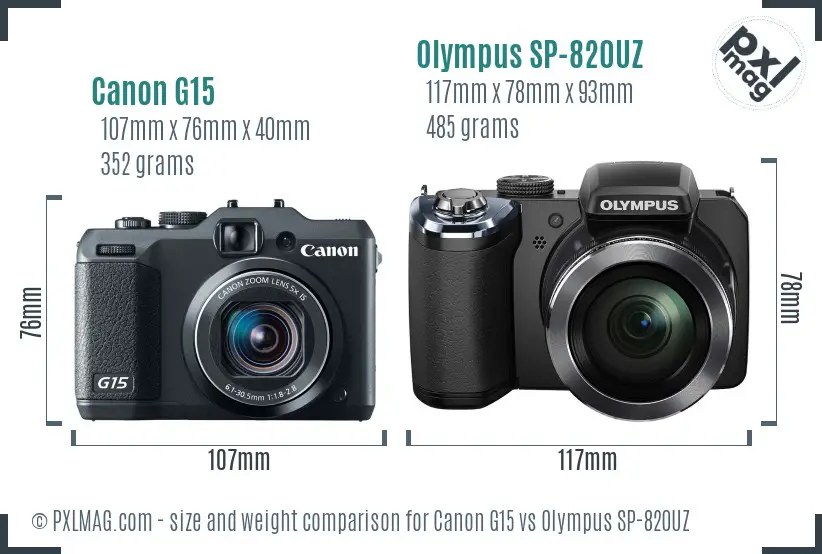 Canon G15 vs Olympus SP-820UZ size comparison