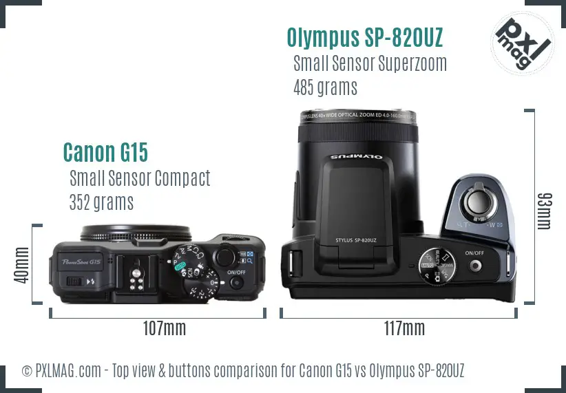 Canon G15 vs Olympus SP-820UZ top view buttons comparison