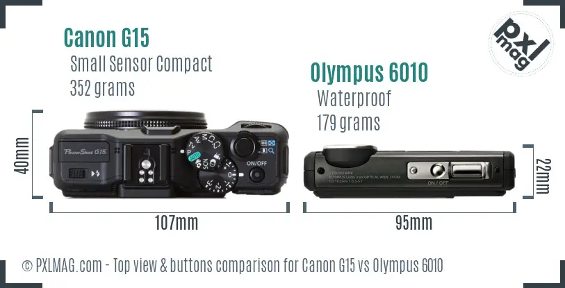 Canon G15 vs Olympus 6010 top view buttons comparison