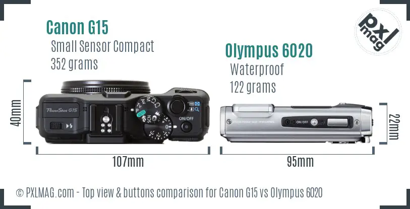 Canon G15 vs Olympus 6020 top view buttons comparison Canon G15 vs Olympus 6020 top view buttons comparison