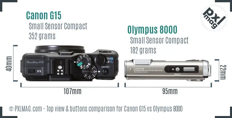 Canon G15 vs Olympus 8000 top view buttons comparison