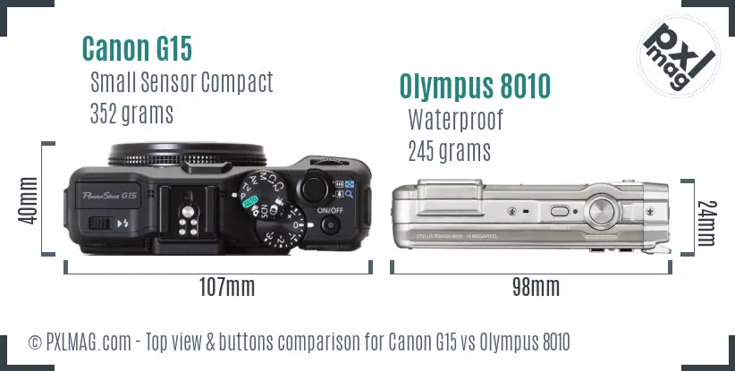 Canon G15 vs Olympus 8010 top view buttons comparison