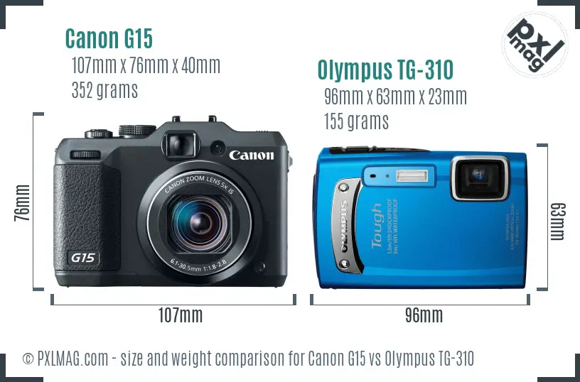 Canon G15 vs Olympus TG-310 size comparison