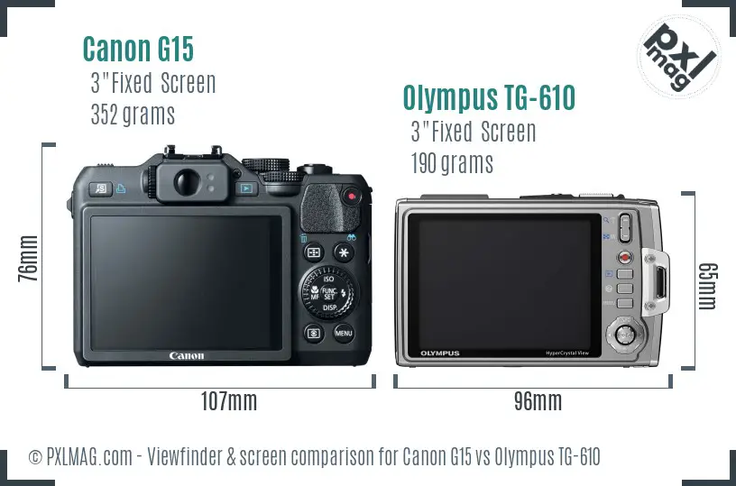 Canon G15 vs Olympus TG-610 Screen and Viewfinder comparison
