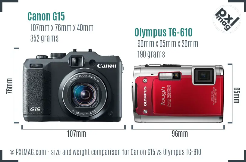 Canon G15 vs Olympus TG-610 size comparison