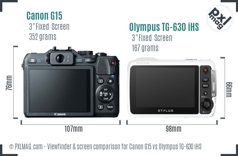 Canon G15 vs Olympus TG-630 iHS Screen and Viewfinder comparison