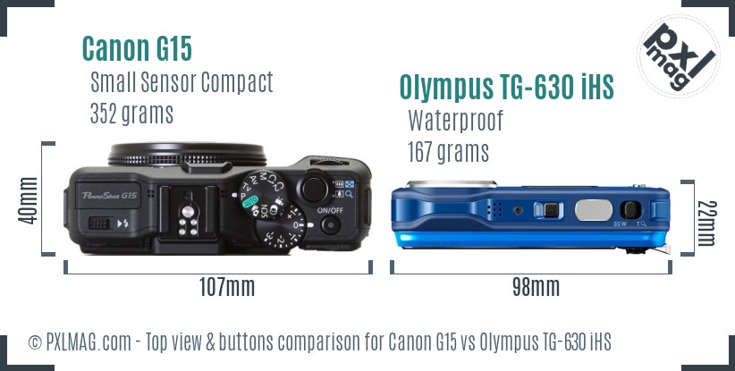 Canon G15 vs Olympus TG-630 iHS top view buttons comparison