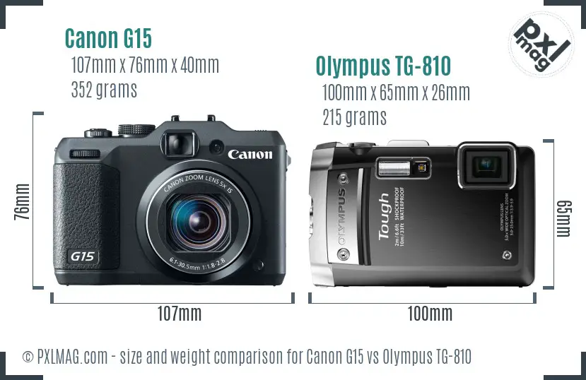 Canon G15 vs Olympus TG-810 size comparison Canon G15 vs Olympus TG-810 size comparison