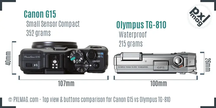 Canon G15 vs Olympus TG-810 top view buttons comparison Canon G15 vs Olympus TG-810 top view buttons comparison