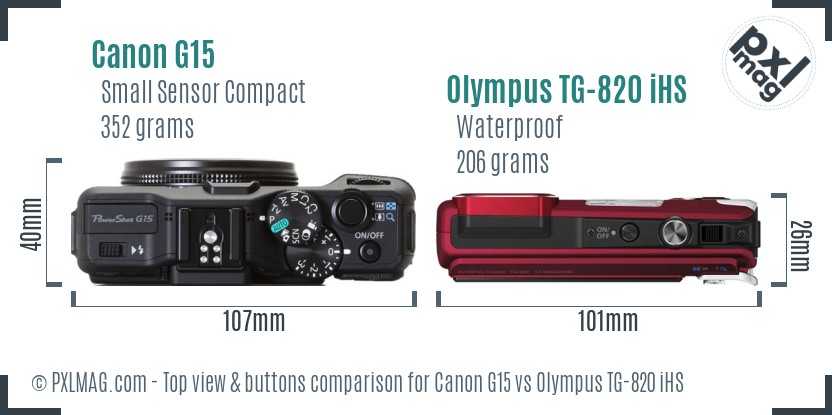 Canon G15 vs Olympus TG-820 iHS top view buttons comparison