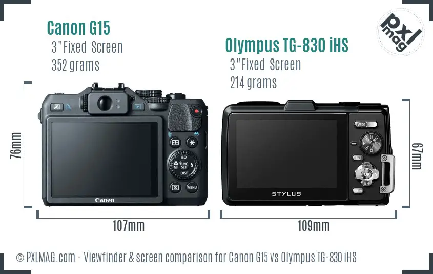 Canon G15 vs Olympus TG-830 iHS Screen and Viewfinder comparison