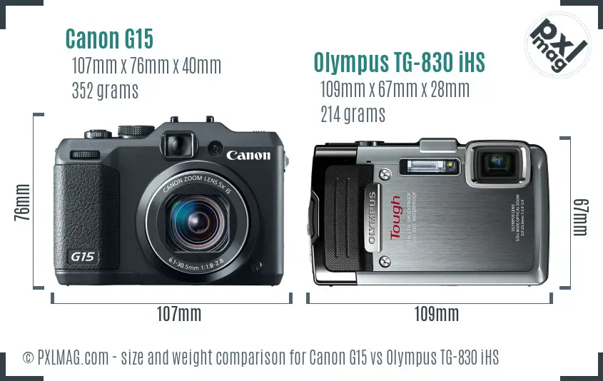 Canon G15 vs Olympus TG-830 iHS size comparison