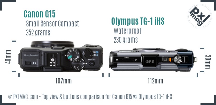 Canon G15 vs Olympus TG-1 iHS top view buttons comparison